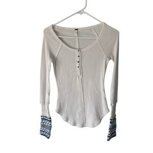 Free People White Henley Sweater Cuff Thermal Extra Small